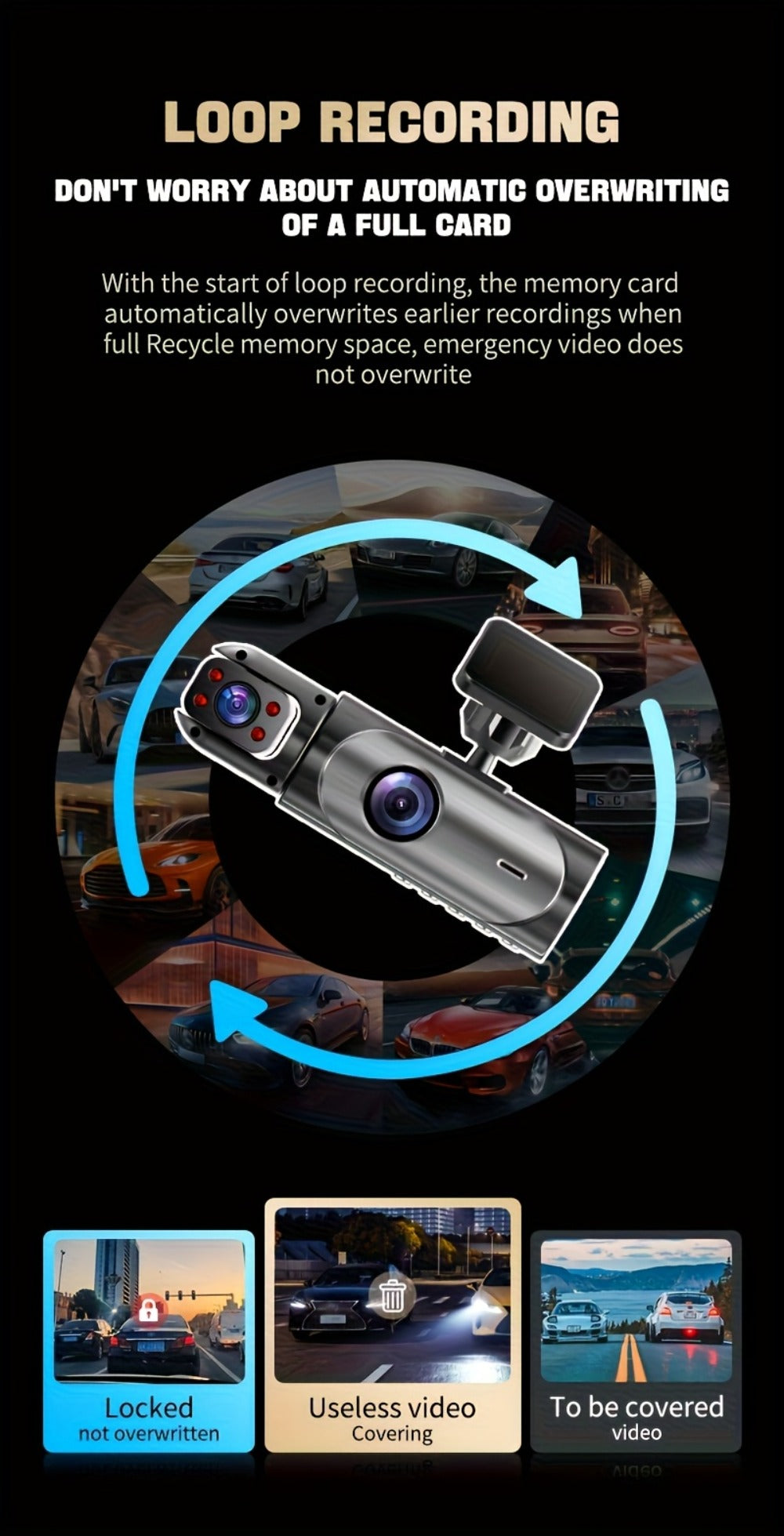 Dual Lens Dash Cam Front and Inside 1080P – Infrared Night Vision, Loop Recording, 3.16" IPS Screen, Wide Angle