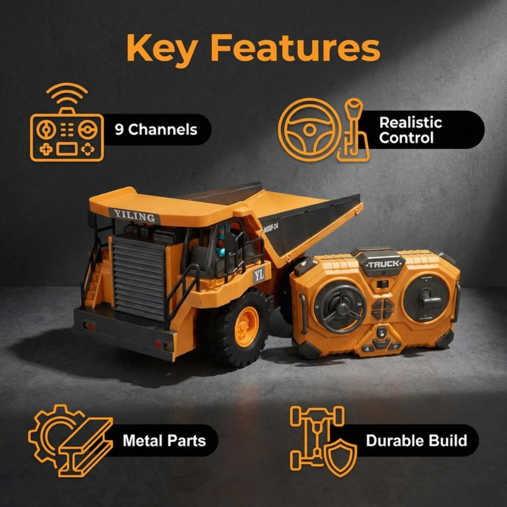 RC Construction Vehicle Toy 2.4GHz Remote Control Excavator Bulldozer Loader with Alloy Metal Cover Lights & Sound Effects