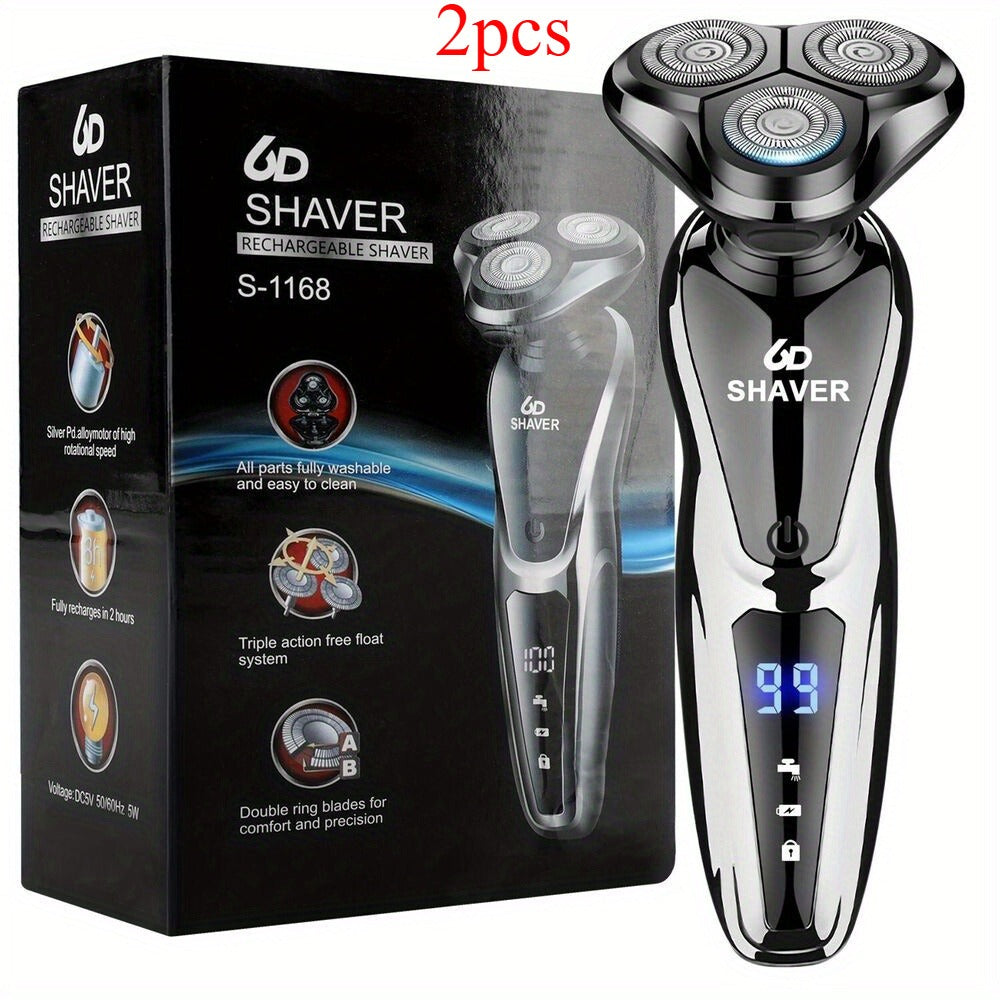 Electric Shaver 2-Pack with 3D Floating Heads, LED Power Indicators and Rechargeable Design