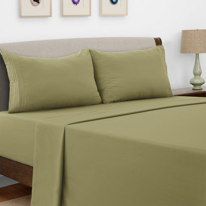 Bed Sheet Set Microfiber with Size-Dependent 3- or 4-Piece Contents and Six specified Bed Dimensions