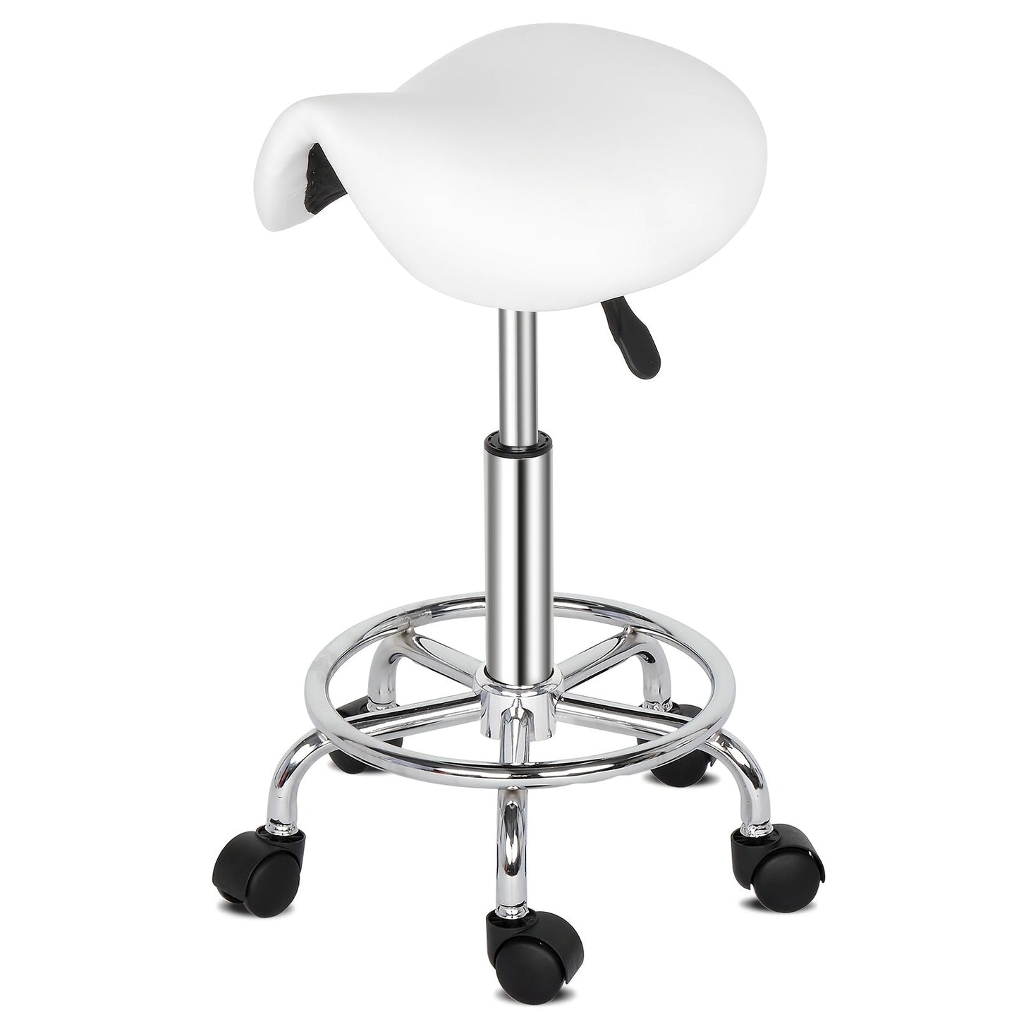 Saddle & Round Salon Stool with Backrest 360-Degree Swivel, Adjustable Height Professional Chair for Salon