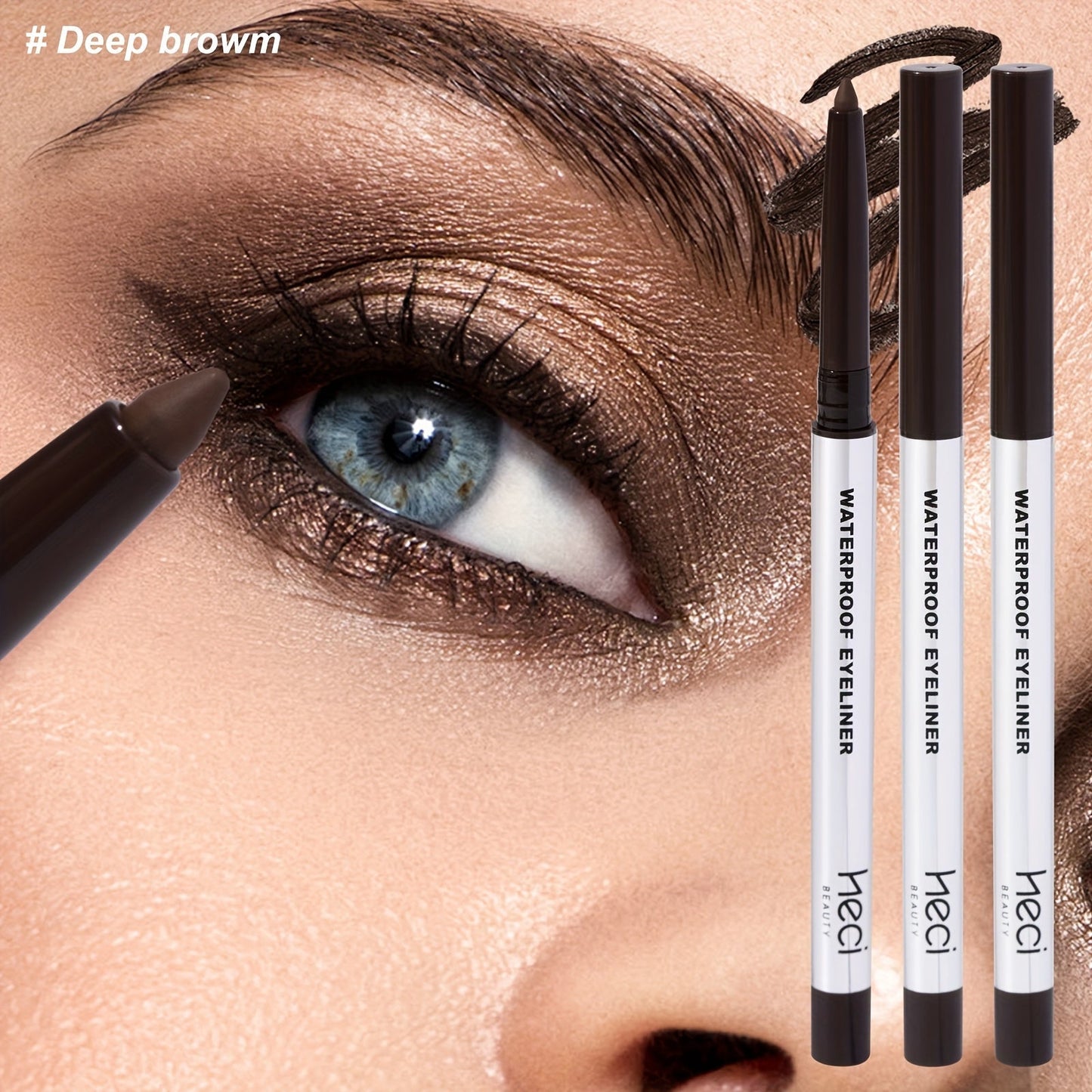 Quick-Dry Brown & Black Gel Eyeliner Pencil 3 Pack Waterproof Smudge-Proof, for Makeup, Travel and Everyday Vanity Use