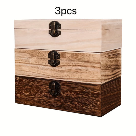 Jewelry Box with Lid & Lock Clasp Set of 3, Vintage Wooden Storage Boxes for Jewelry, Daily Essentials & Gift Packaging