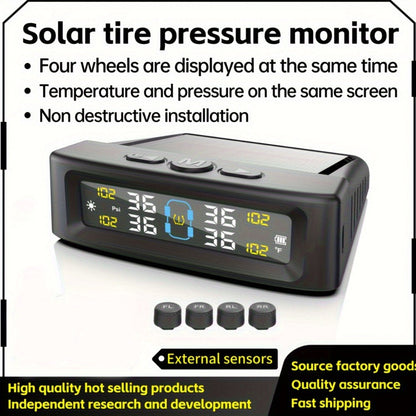 TPMS Tire Pressure Monitoring System – Wireless Solar & USB Powered, External Sensors, Universal Fit for 36V & Below Vehicles, Model T12