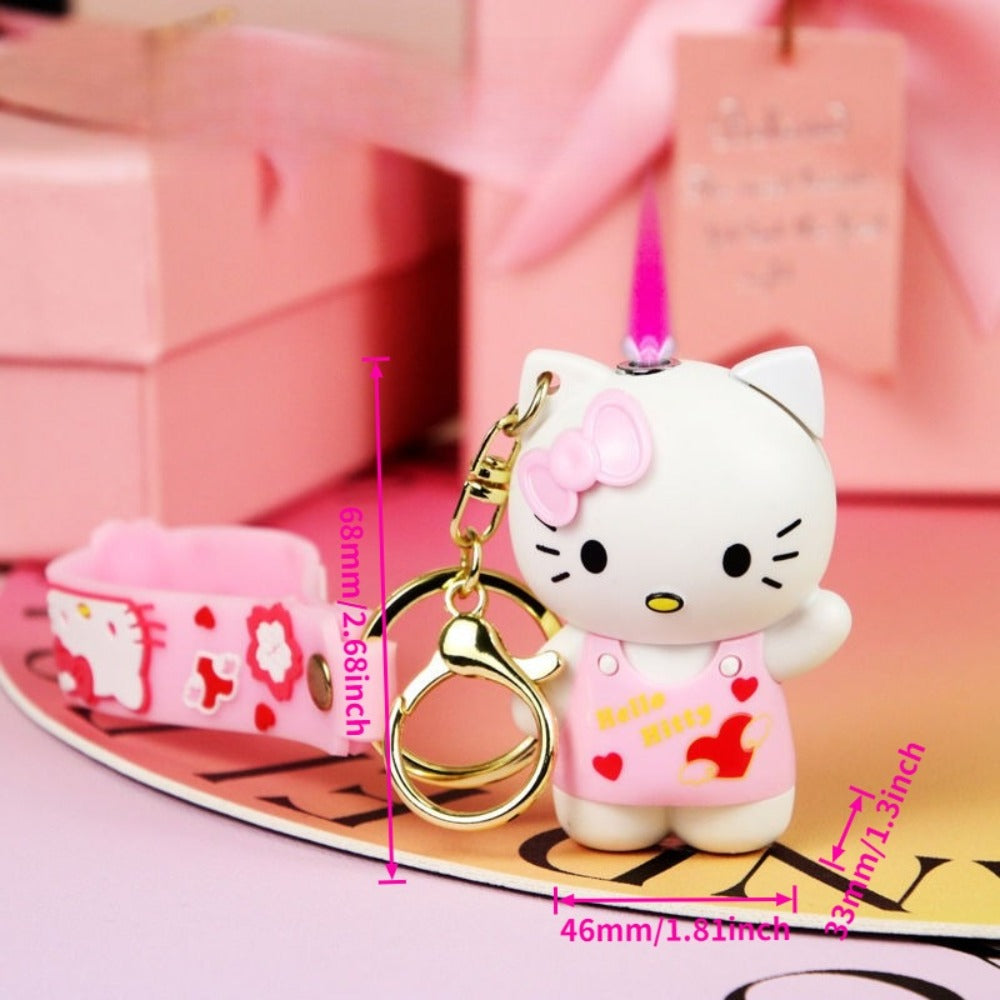 3D Cartoon Cute Character Lighter with Keychain - Red Flame Gas Lighter, Kawaii Design, Pink & Purple