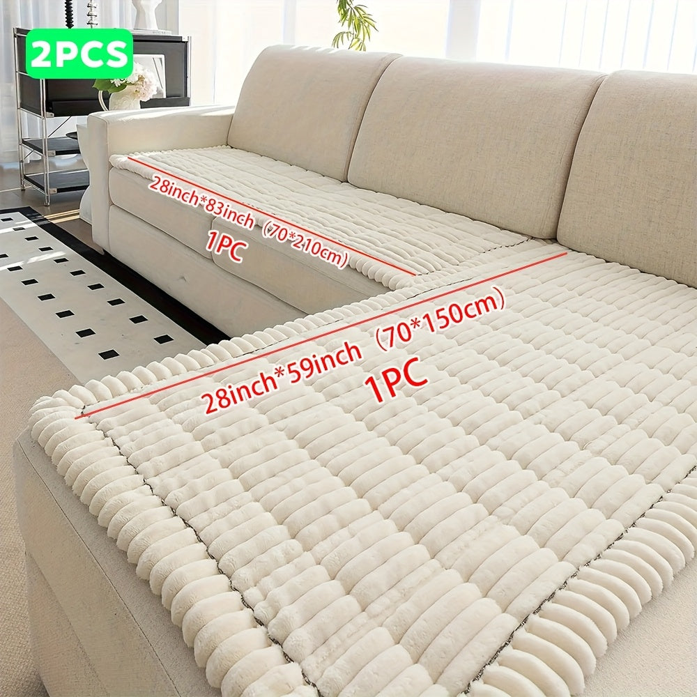 Sofa Cover Two-Piece Corduroy Jacquard Set with 28 x 59 and 28 x 83-Inch Panels in Four Colors