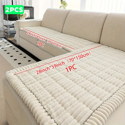 Sofa Cover Two-Piece Corduroy Jacquard Set with 28 x 59 and 28 x 83-Inch Panels in Four Colors