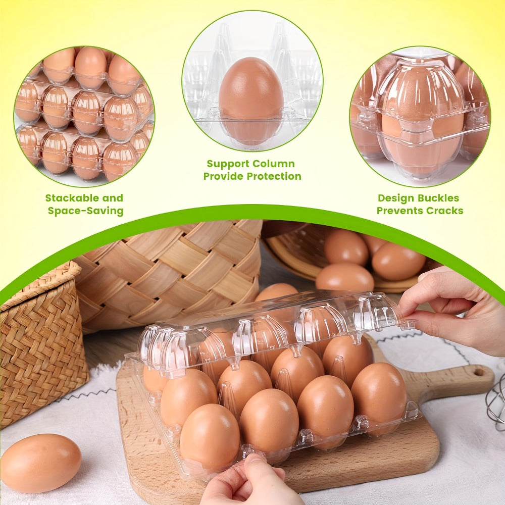 52/104-Pack Clear Plastic Egg Cartons Bulk with Sticker Labels – Reusable 12-Count Egg Containers for Home Farm Market Display