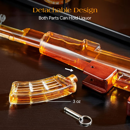 AK-47 Whiskey Gun Decanter Set with Detachable Magazine and Two 6.75oz Glasses, 17.6oz Liquor Dispenser Military Style Home Bar Decanter