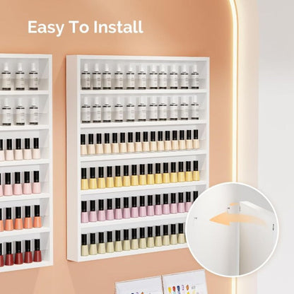 Wall Mount Nail Polish Rack 6 Tier Holds 120 Bottles with Acrylic Baffles – Large Nail Varnish Display Shelf Organizer for Salon Home White