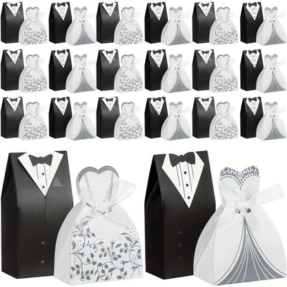 100 Pcs Wedding Party Favor Boxes Dress & Tuxedo Candy Gift Boxes with Ribbon, Vintage Bridal Shower Birthday Bags Bulk Decoration