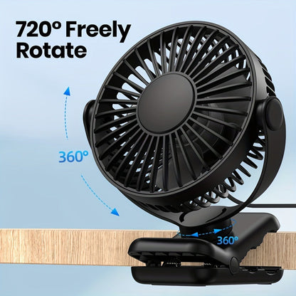 Clip on Fan USB Desk Fan, Brushless Motor Whisper Quiet Portable Mini Fan with Strong Clamp