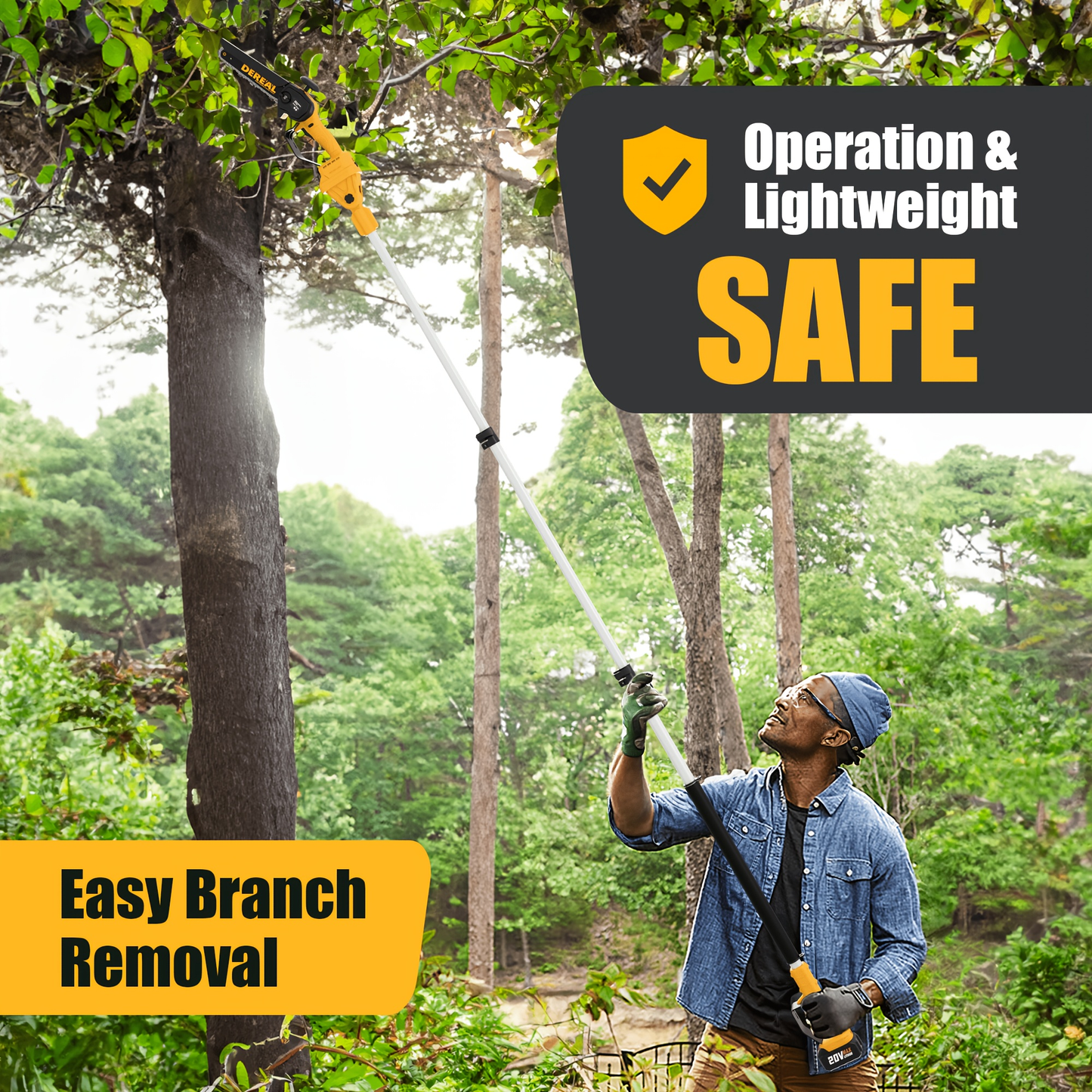 Electric Pole Saw 2-in-1 Cordless with 8" & 6" Chain, 20V 4.0Ah Battery, Adjustable Extendable Tree Pruner for Wood Cutting