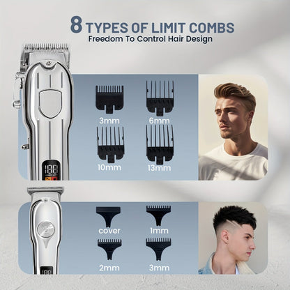 Hair Clipper MENSURE Single or Two-Tool Cordless Set with Type-C Charging, LCD Display and Seven Guide Combs