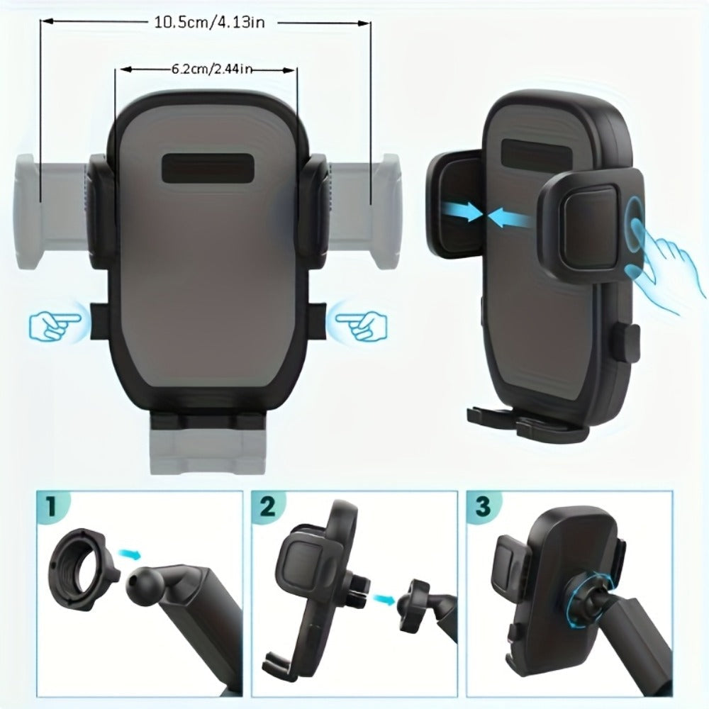 2-in-1 Car Phone Holder & Cup Holder Extender – Swivel Rotating Mount with Shock-Absorbing Trim, Universal for Cars, SUVs & Trucks, Black