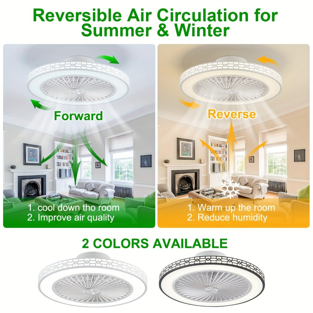 LED Ceiling Fan with Light 20 Inch Modern Flush Mount Adjustable Color Temperature 3000K for Entryways, Bedrooms and Living Spaces