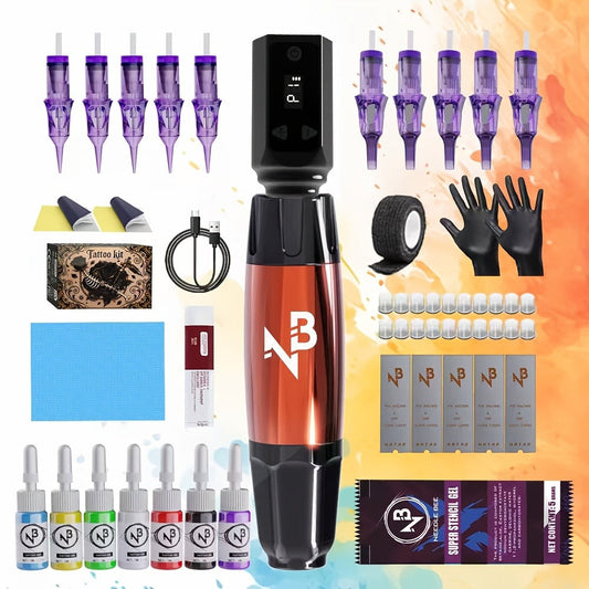Tattoo Machine Set Complete Wireless - TM-72 Tattoo Pen Gun with Power Supply for Temporary Body Art, Festivals and Costumes