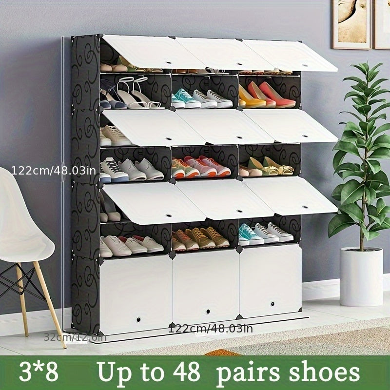 Shoe Rack Organizer Free Standing, Shoe Storage Cabinet for Boots, Slippers & High Heels, 2×6 / 3×8 Tier Shoe Shelf for Closet