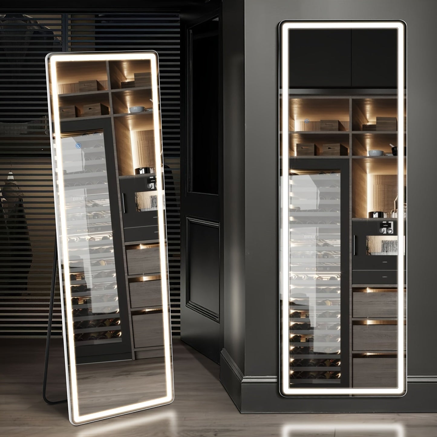 Full Length Mirror Floor Standing with LED Light – Arched & Rect Aluminum Frame Dressing Mirror for Bedroom Living Room, Black/Golden/White