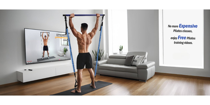 Natural Latex Pilates Bar Kit with Resistance Bands 20-360 lbs – Stainless Steel Handle, Adjustable Length for 5'3"-6'2"