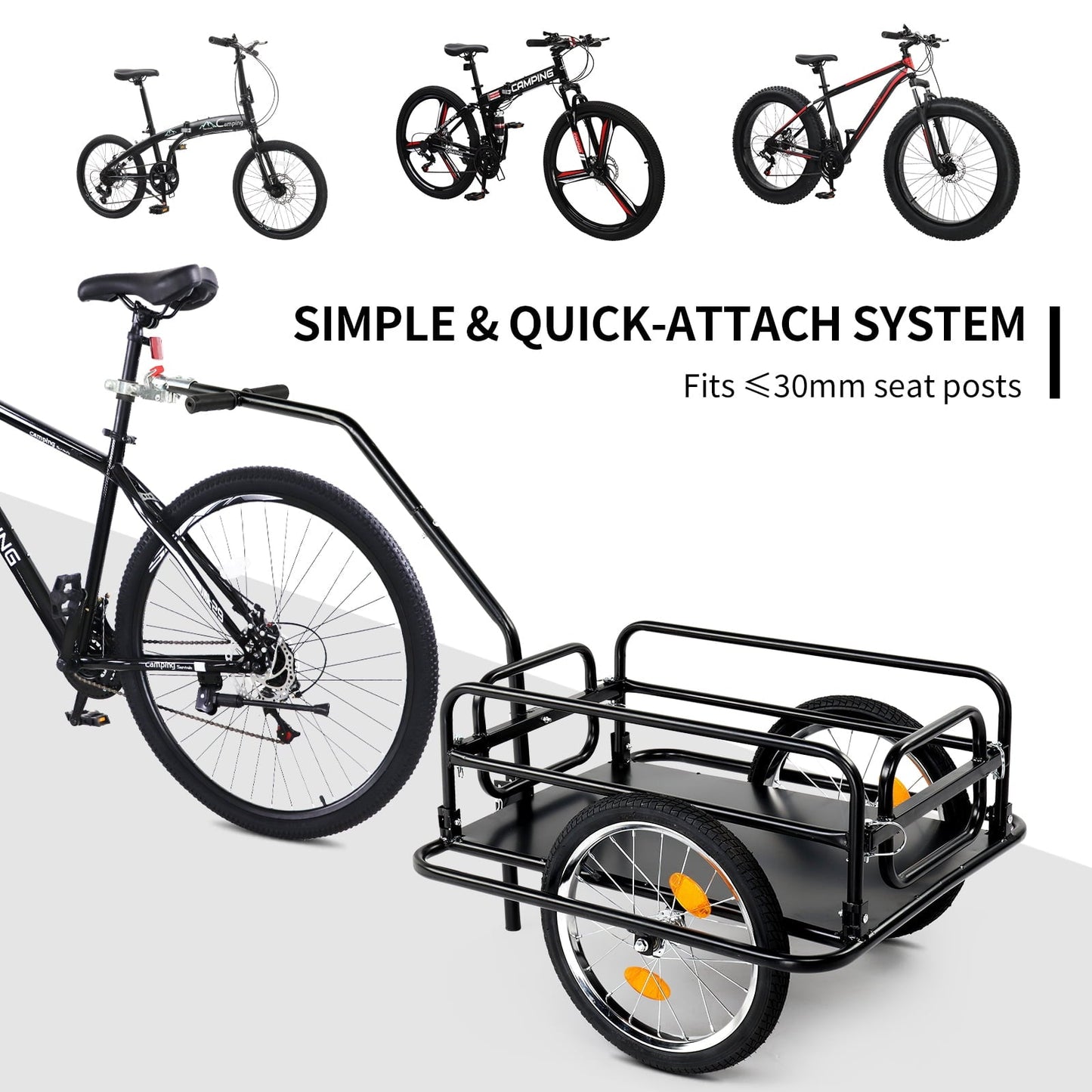 Bike Cargo Trailer Foldable 16-Inch Inflatable Wheels Detachable Walls Flatbed Bicycle Wagon for Groceries Luggage Pets Commuting