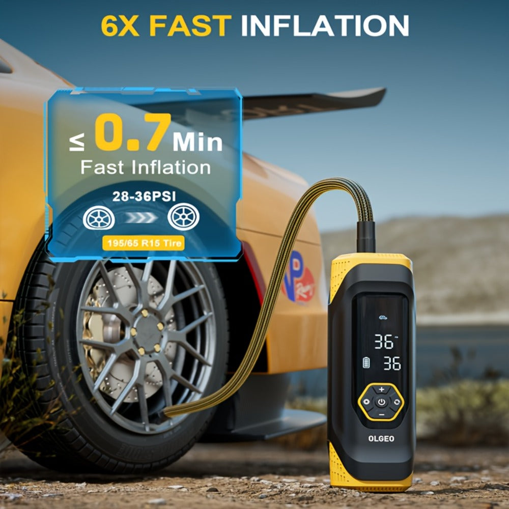 OLGEO M9 180 PSI Cordless Tire Inflator with 8000mAh Battery, Digital Gauge, LED Light and Nozzle Set