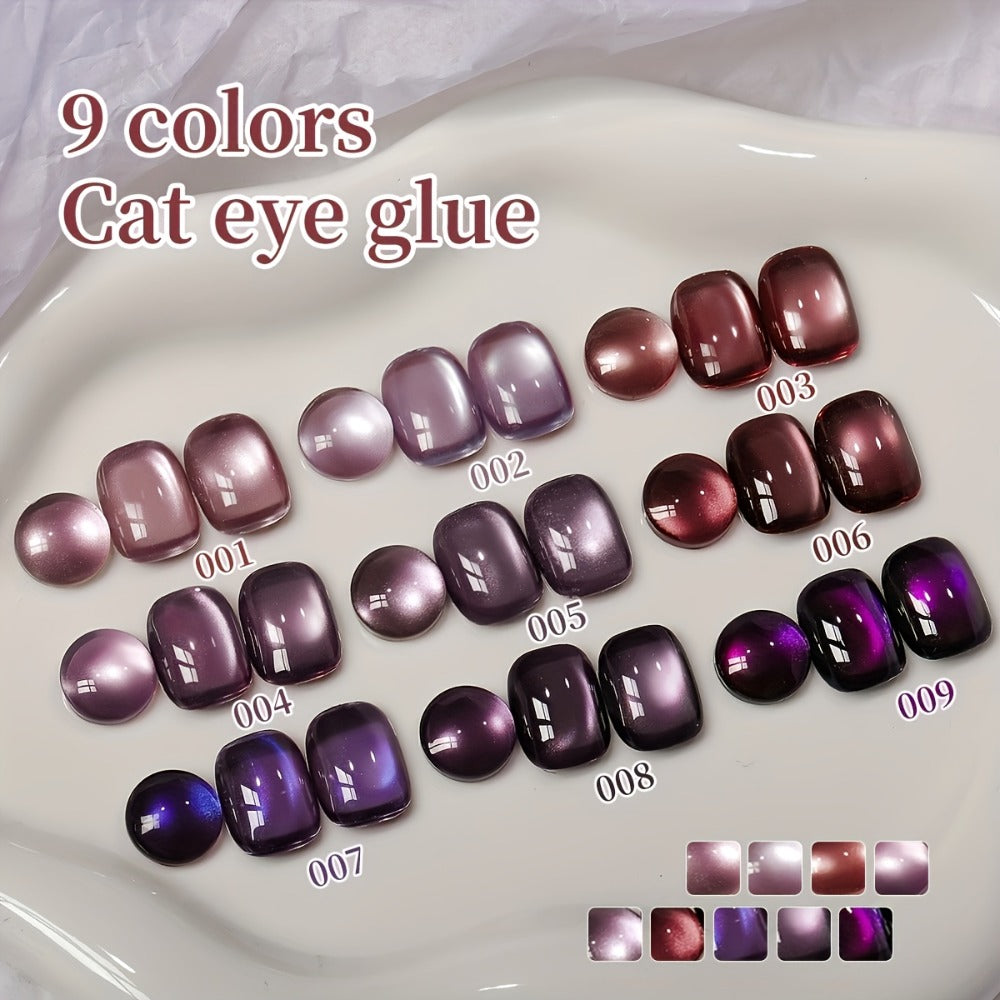 Purple Cat Eye Magnetic Gel Polish Set 9 Colors UV LED Soak Off | 3D Light-Shifting Effect 0.51oz Each Long Lasting Chip-Free | Salon & Home