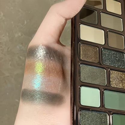 Eyeshadow Palette 16-Shade Brown and Green Compact with Matte, Shimmer and Glitter Finish Mix