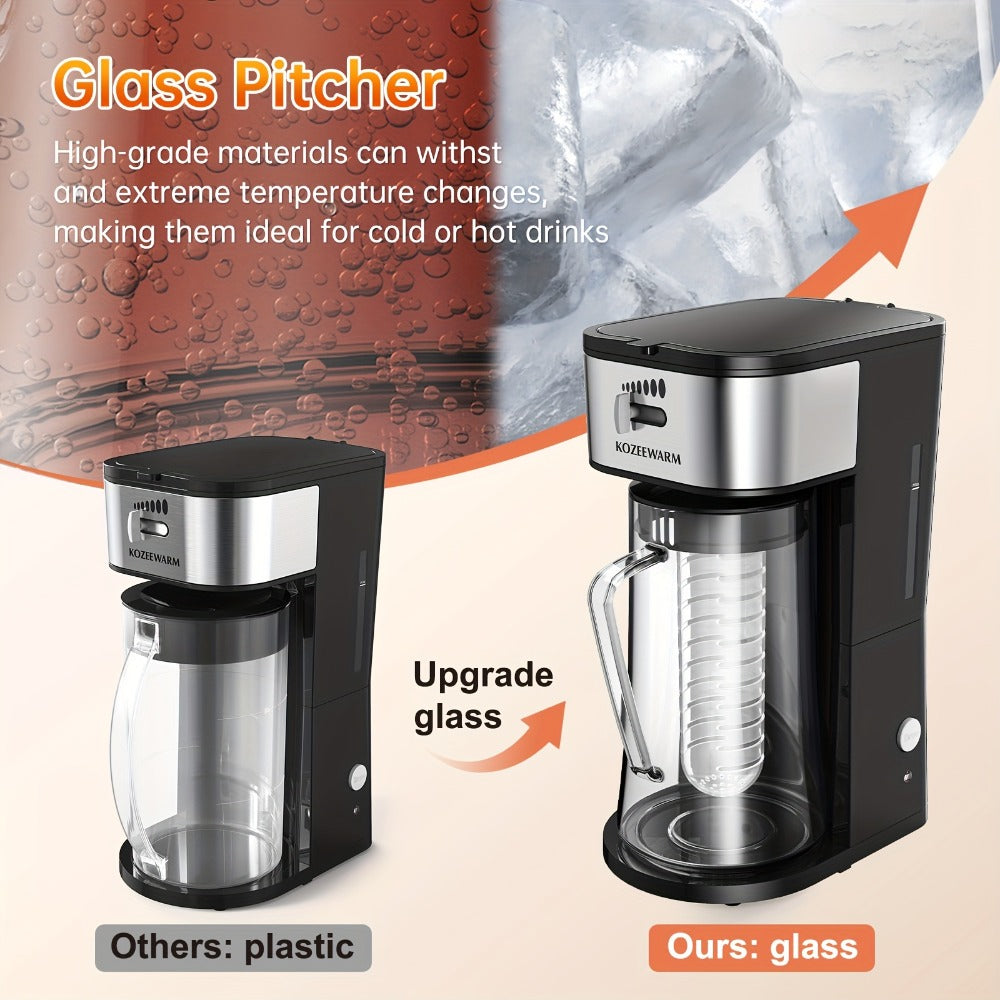 Iced Tea & Coffee Maker 3 QT Pitcher with Reusable Filter Basket, Adjustable Brew Strength, Cold Brew Machine for Iced Tea