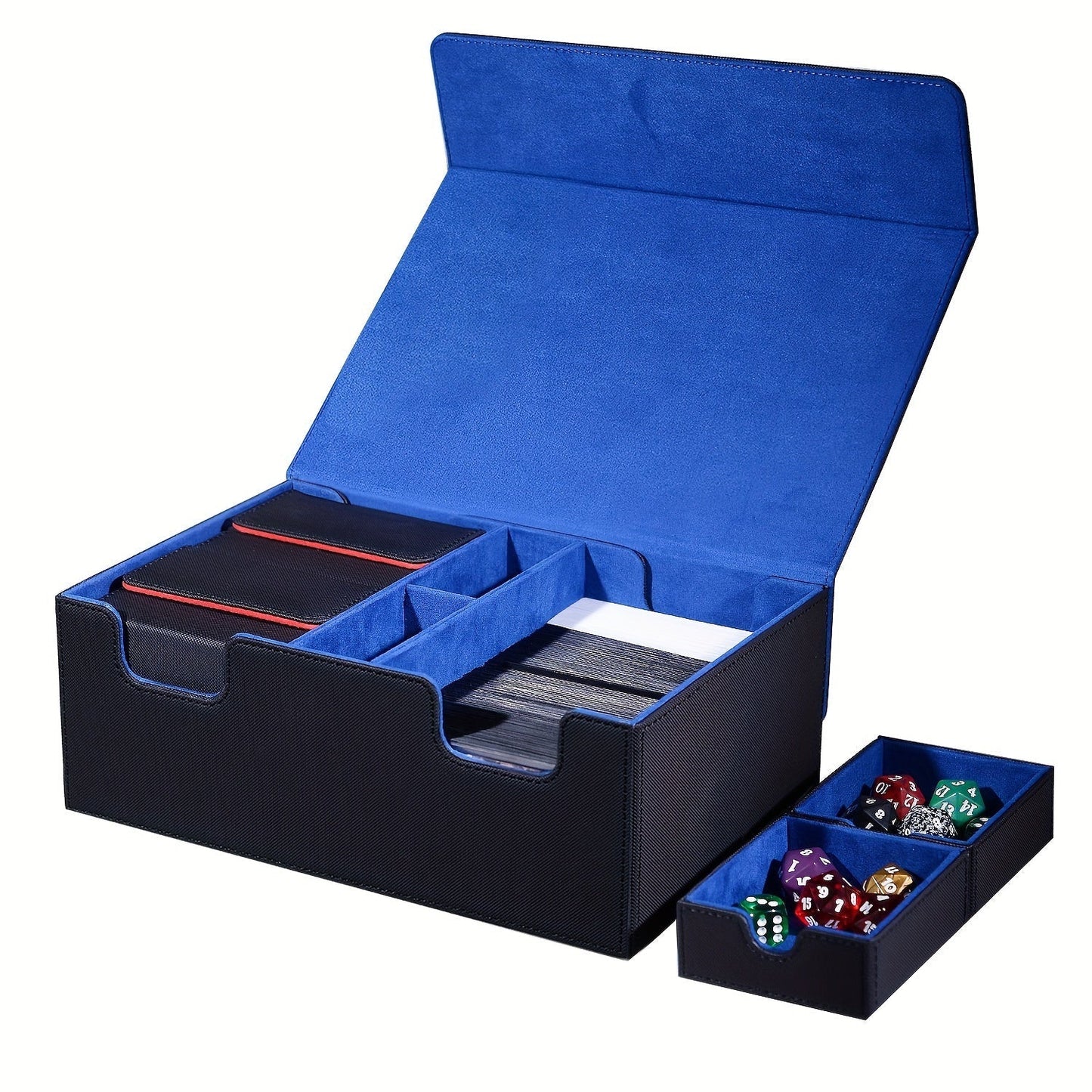 Magnetic Deck Box 600+ Cards High Capacity MTG Card Storage Case 4 Deck Slots with 2 Dice Tray TCG YuGiOh Trading Card Organizer