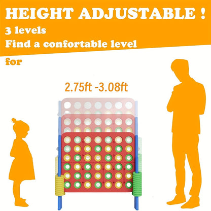 Height Adjustable Giant Connect 4 Game 33-37 Inch, Jumbo 4-in-a-Row Outdoor Yard Game with Quick Release Slider for Teens