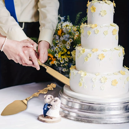 Cake Knife and Spatula Set with Rose Handle, Silver-Plated Dessert Server Gift Box Set for Wedding