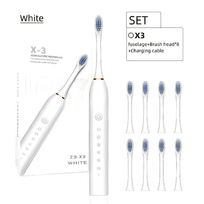 Rechargeable Electric Toothbrush 6 Cleaning Modes with 8 Brush Heads – USB Charge, Soft Bristles, Portable for Travel & Home Use