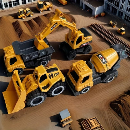 Construction Vehicle Toy Set for Kids, 4PCS Large Shatterproof Excavator, Mixer, Dump Truck & Bulldozer Engineering Cars