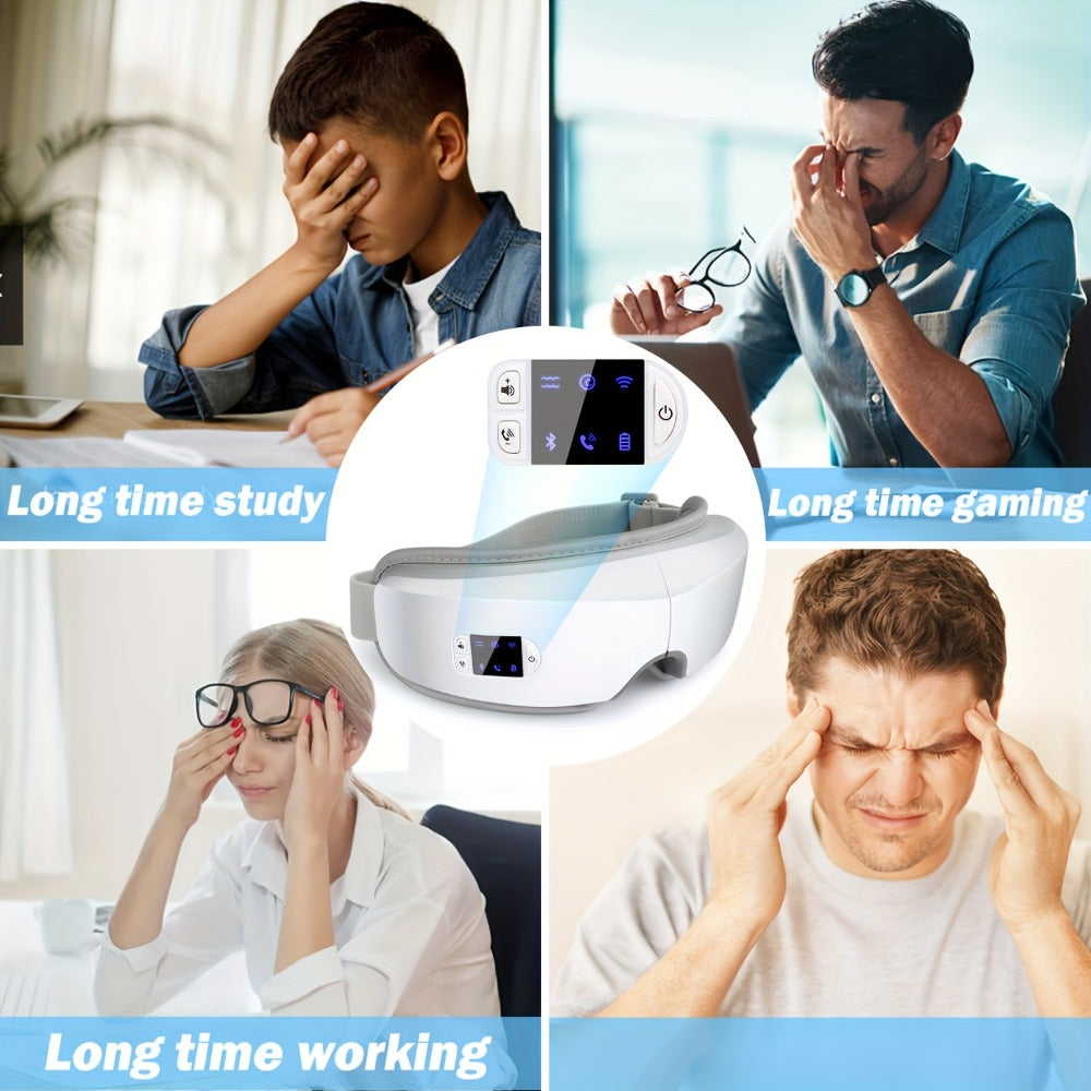 Eye Massager 4D Kneading Vibration Hot Compress Bluetooth Music Massage, Rechargeable Portable Eye Relax Device for Stress