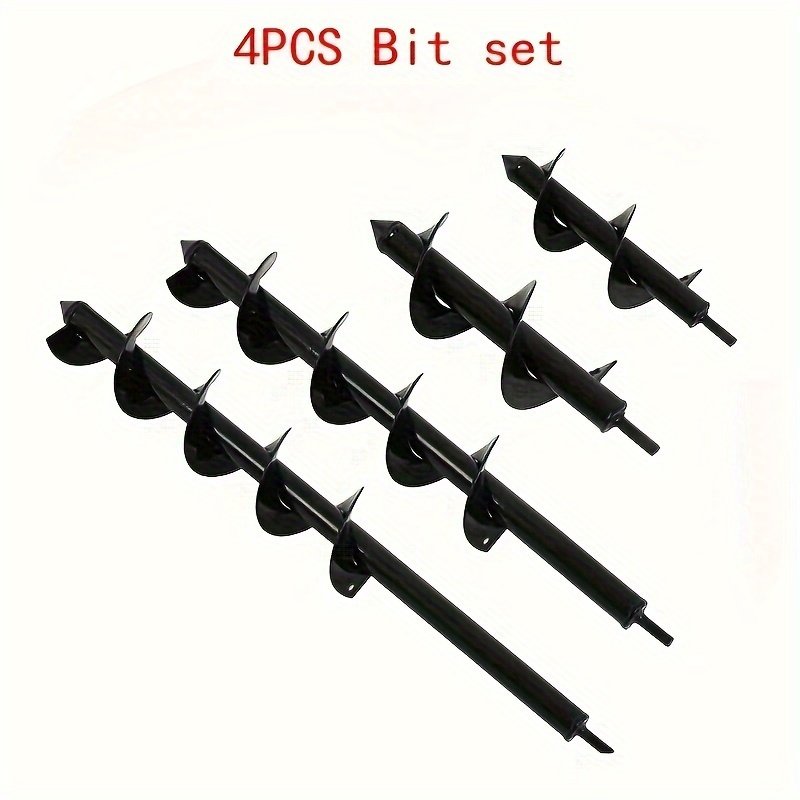 Four-Piece Garden Auger Bit Set with Straight Drill Shanks and Graduated Black Spiral Widths