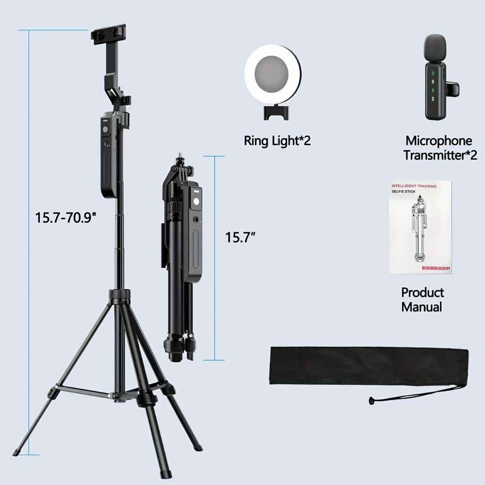 AI Face Tracking Vlogging Kit All-in-One with 70.9 Inch Tripod, LED Fill Light & Microphone