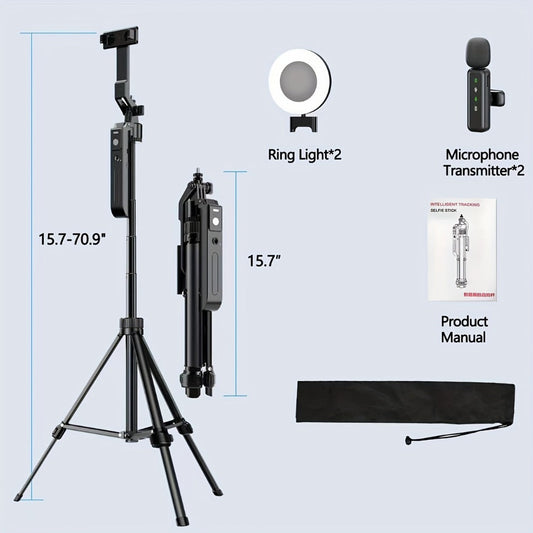 AI Face Tracking Vlogging Kit All-in-One with 70.9 Inch Tripod, LED Fill Light & Microphone