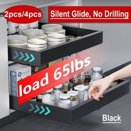 Expandable Pull-Out Cabinet Organizer with 12.6-20.5 Inch Width, Three-Track Slides and 2- or 4-Drawer Options