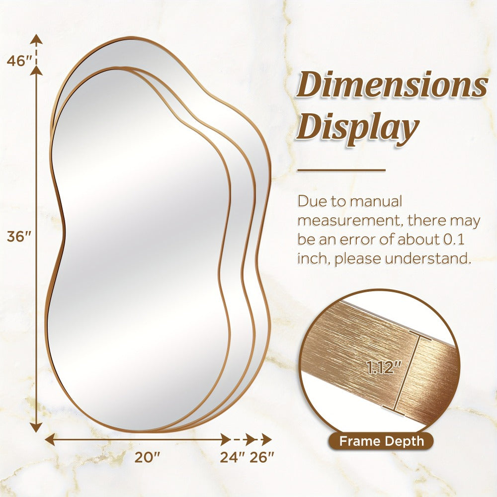 Irregular Asymmetrical Wall Mirror with Gold Frame in 20 x 36, 24 x 36 or 26 x 46 Inch Sizes
