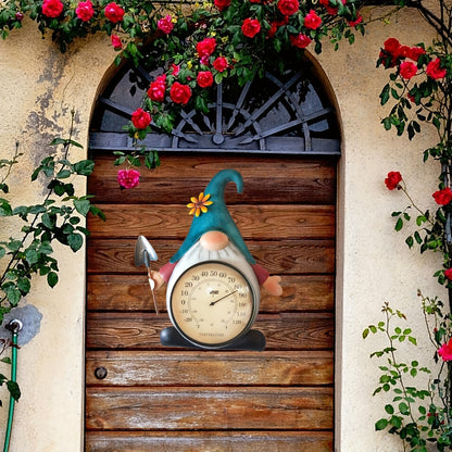 Outdoor Thermometer | Metal Gnome Wall Decor Patio Garden No Battery