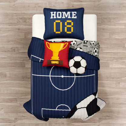 Soccer-Pattern Quilt Bedding Set in White or Navy with Twin and Full/Queen Checkout Size Options