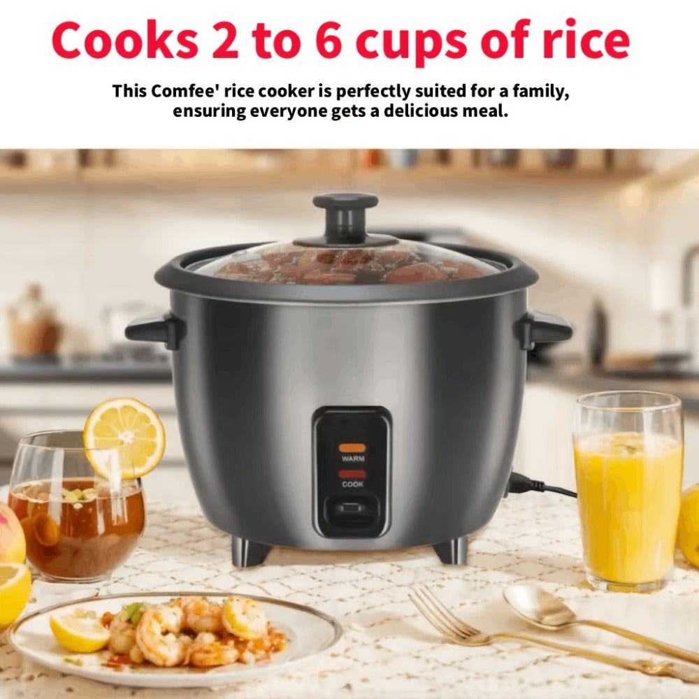 Rice Cooker Small Mini 3-Cup Uncooked 6-Cup Cooked, 1.5Qt Electric Rice Pot with Auto Keep, One-Touch Operation