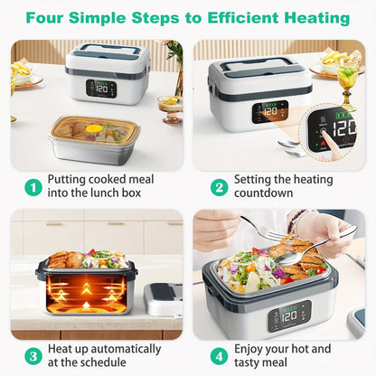 Heated Lunch Box, 8000mAh Battery-Powered 60W Food Warmer with 1L Stainless Steel Inner Container