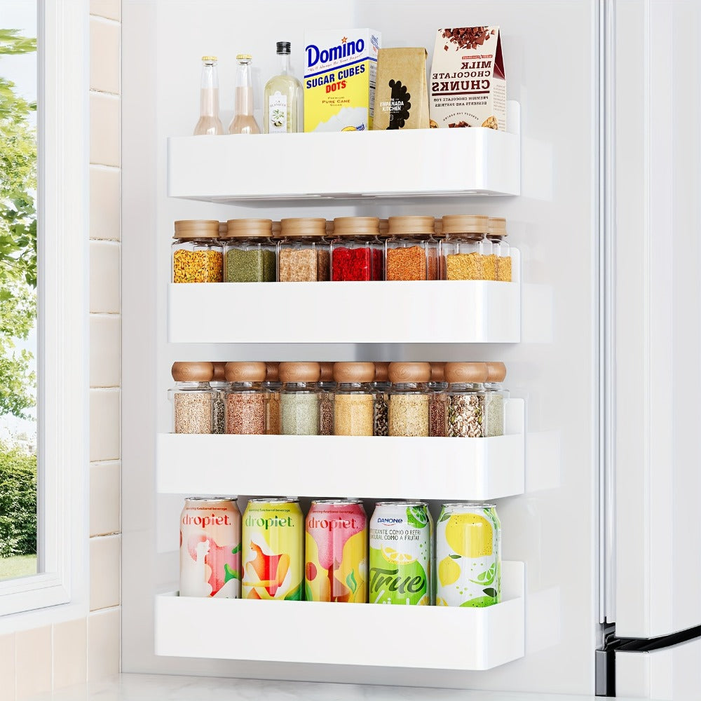 Magnetic Refrigerator Spice Rack Trays in Black or White with Two- or Four-Piece Set Options