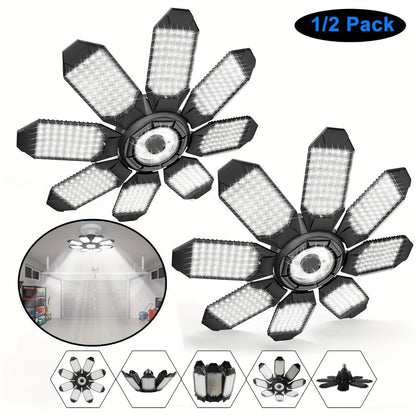 LED Garage Lights 25000LM Deformable, 250W Equivalent E26/E27 Screw-In Ceiling Shop Light with 6+1 / 8+1 Adjustable Panels for Garage
