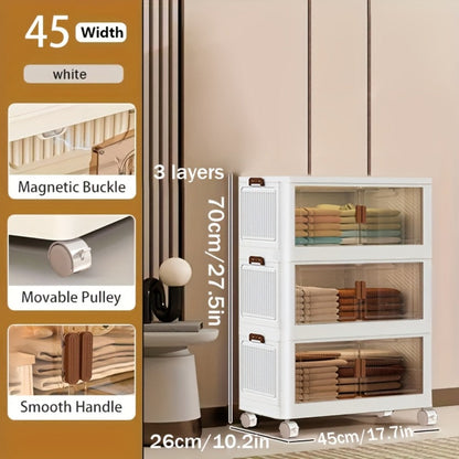 Storage Cabinet Collapsible Modular Locker with Magnetic Doors, Wheels and One to Five Layers