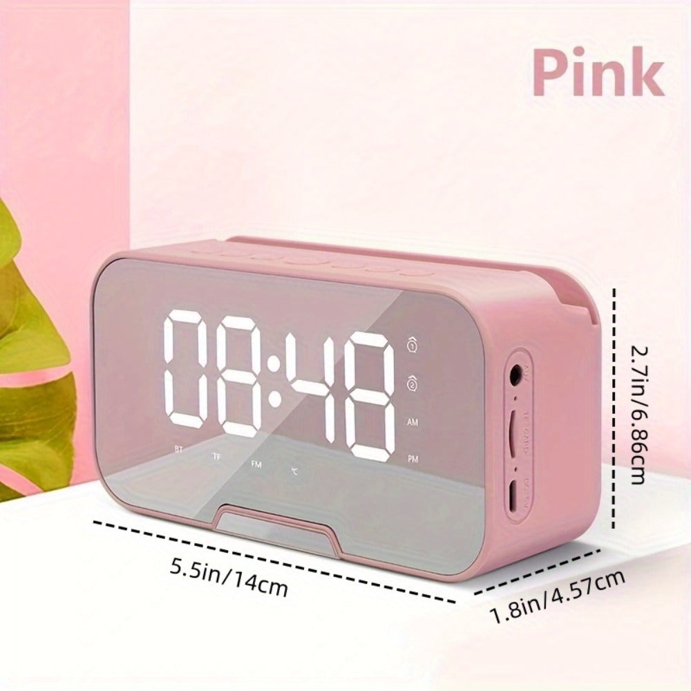 Portable Bluetooth Speaker with LED Mirror Display, Wireless Mic, FM, TF and Alarm in Three Colors