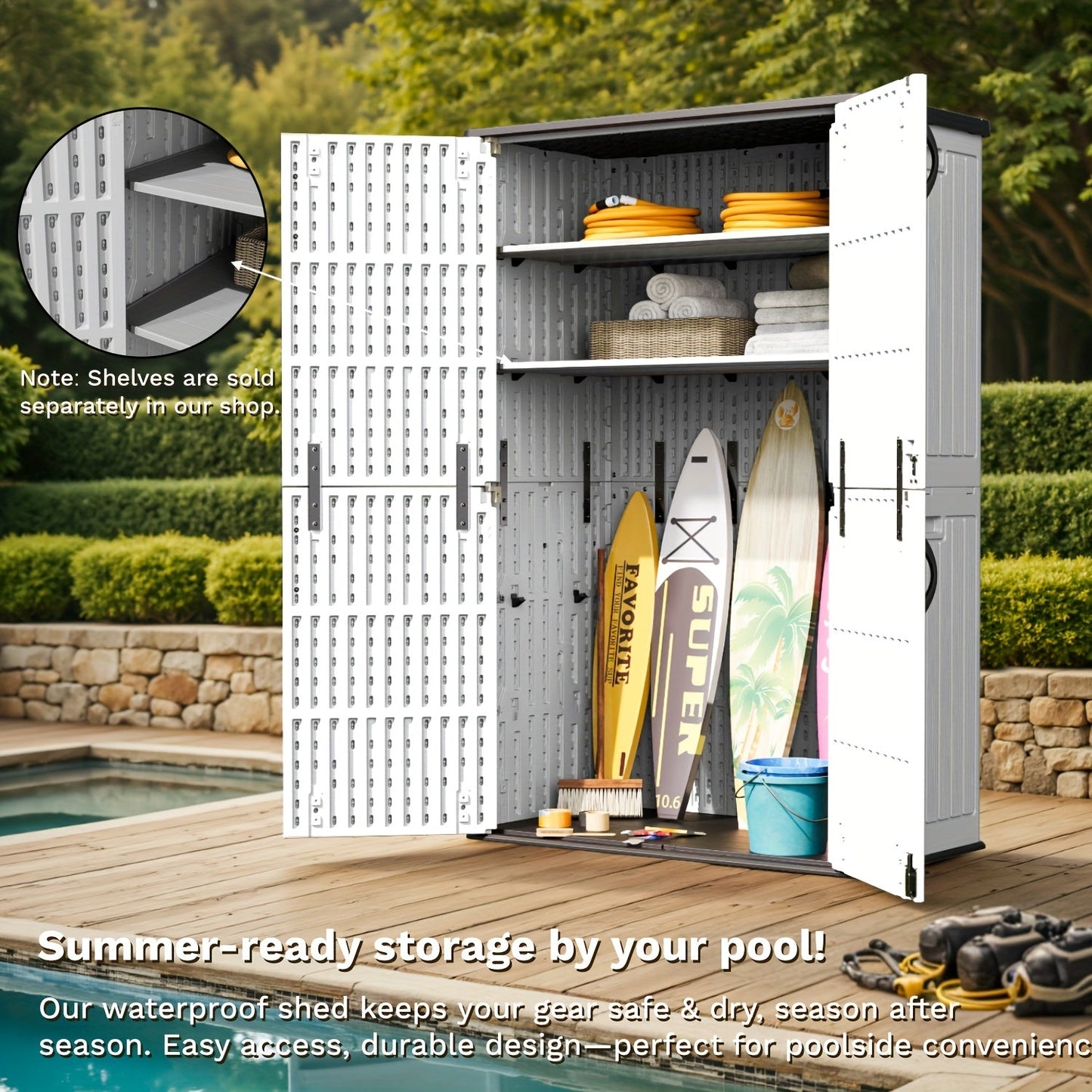 Resin Deck Box Lockable Outdoor Storage, for Garden, Patio and Yard Use, with the Listed Configuration