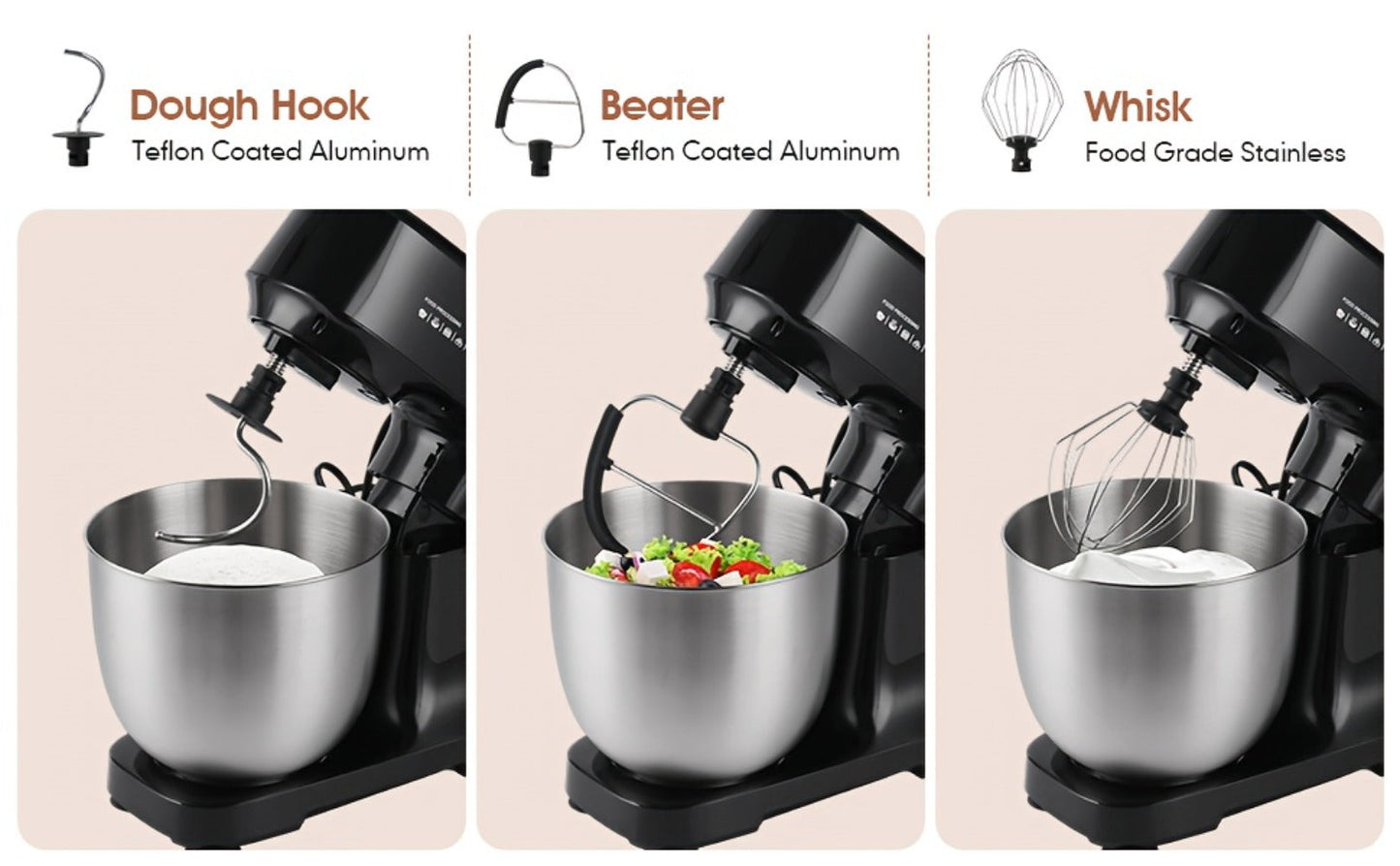 Electric Food Mixer 4.8 Qt 12-Speed Portable Stand Mixer for Daily Baking with Egg Whisk Dough Hook Flat Beater Kitchen Tilt-Head Mixer